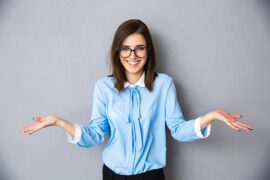 Woman making asking gesture