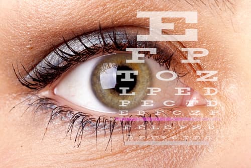 Eye chart over woman's eye