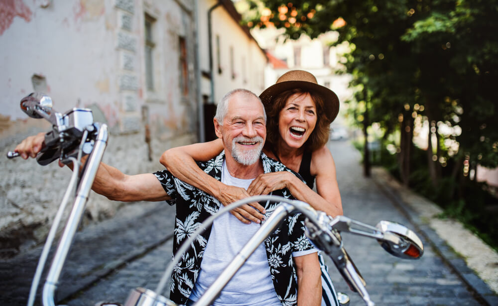 Couple riding on motorcycle 